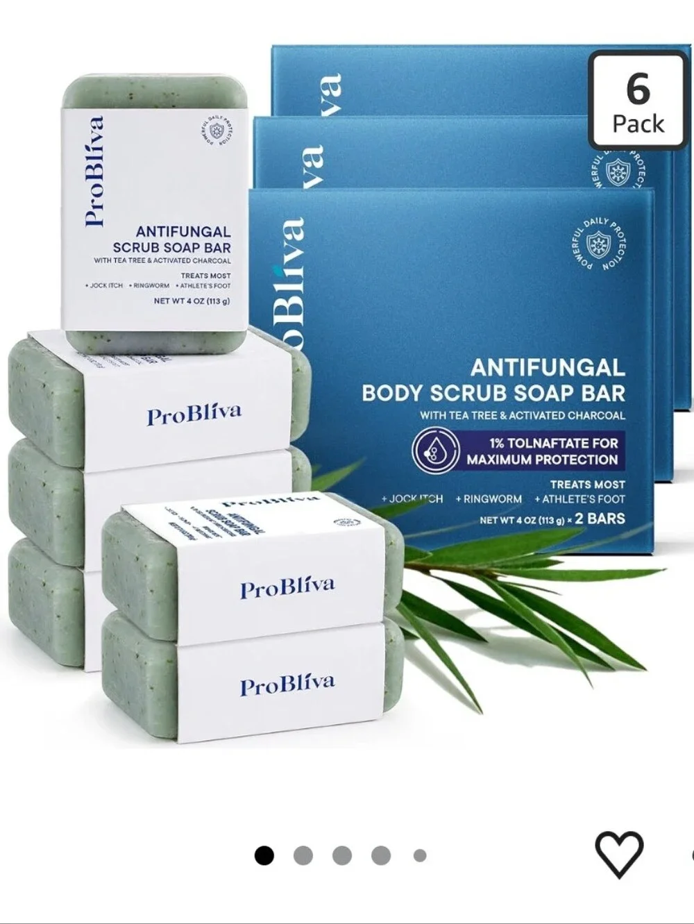 ProBliva Antifungal Soap Bar Exfoliating Scrub with Tea Tree Oil & Charcoal 6